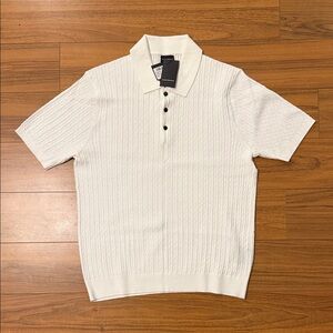 Club Monaco Textured White Polo Shirt
